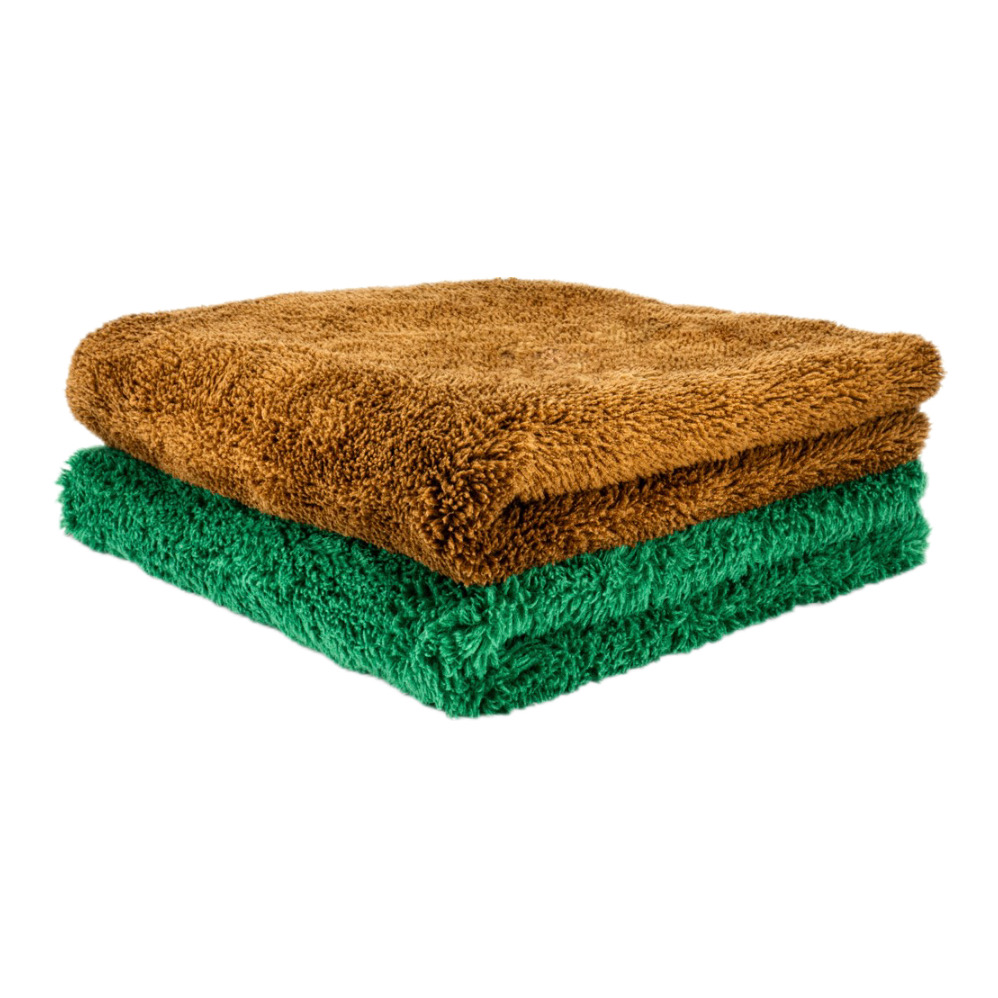 Intense 2 pack edgeless buffing towel long fibers Green/Bronze 550 gsm